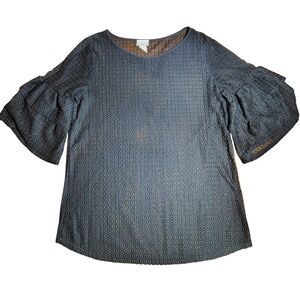 USA Black‎ Lace Bell Sleeve Tiered Top Women M whimsigoth sheer vintage dark